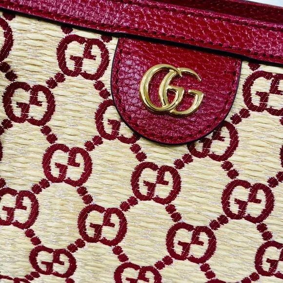 ⭐️SOLD ⭐️New Red Gucci GG Raffia Medium Ophidia Tote - Picture 4 of 11